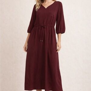 Inherit Burgundy Plum Challis Midi Dress - Size XL - NWOT
